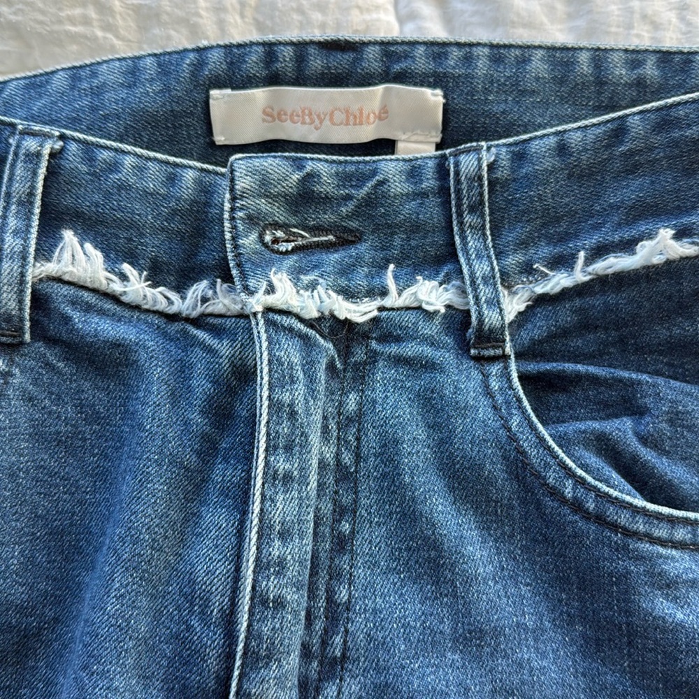 See by Chloe straight leg jeans- cute distressed detail- light blue